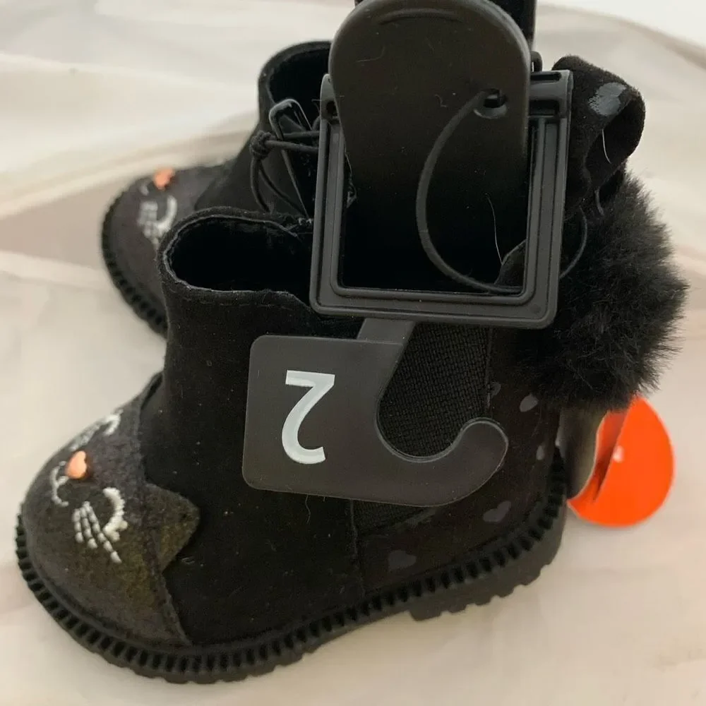 Girls Size 2 Black Cat Chelsea Critter Boots *New*